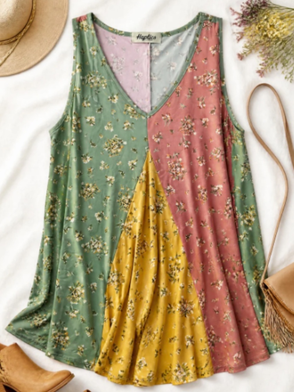 "The Marsha" Colorblock Floral Panel Top